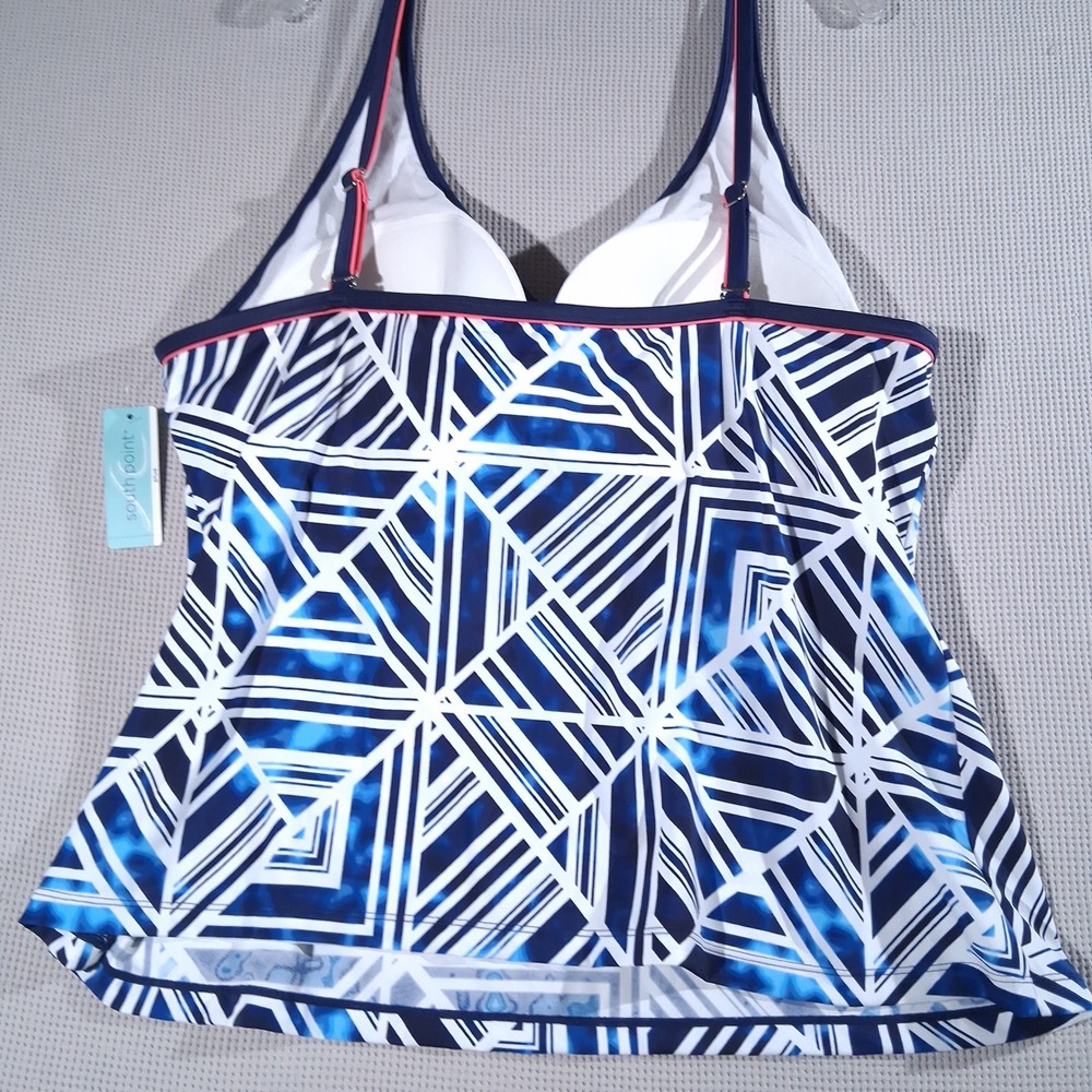 South Point Plus Geometric Tankini Set Blue White Pink 22W Top 16W Shorts NWT - Picture 3 of 16